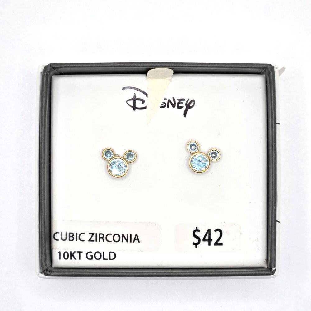 New Disney Mickey December Cubic Zirconia 10kt Gold Earrings